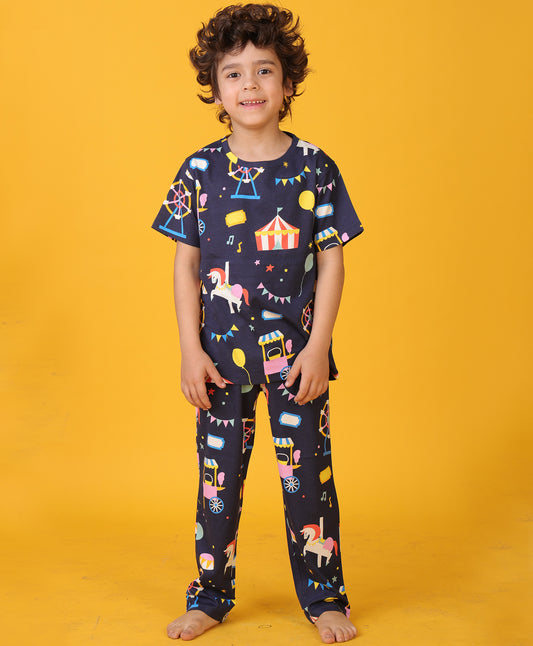CARNIVAL CIRCUS SHORT SLEEVE PYJAMA SET - NAVY