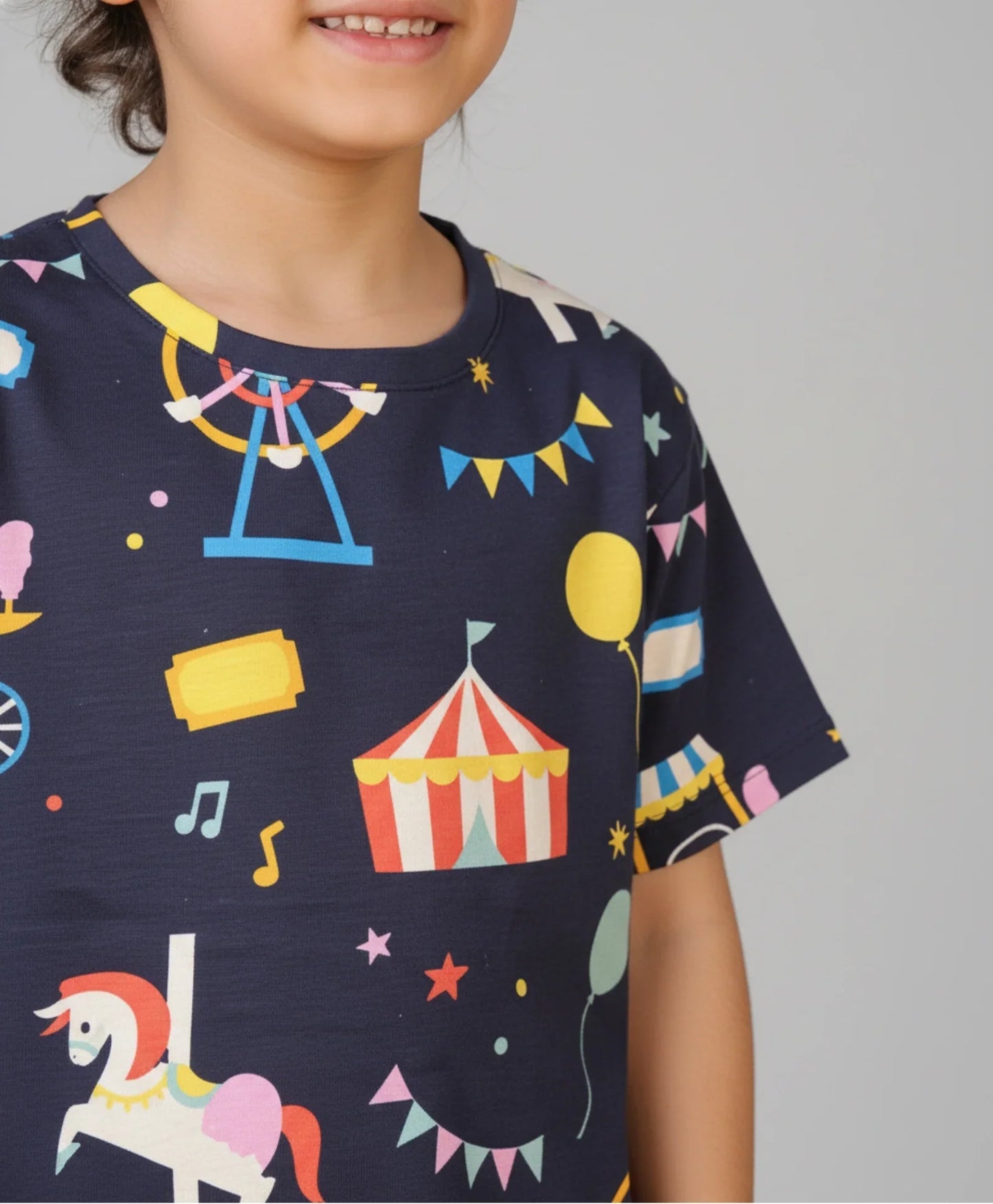 CARNIVAL CIRCUS SHORT SLEEVE PYJAMA SET - NAVY