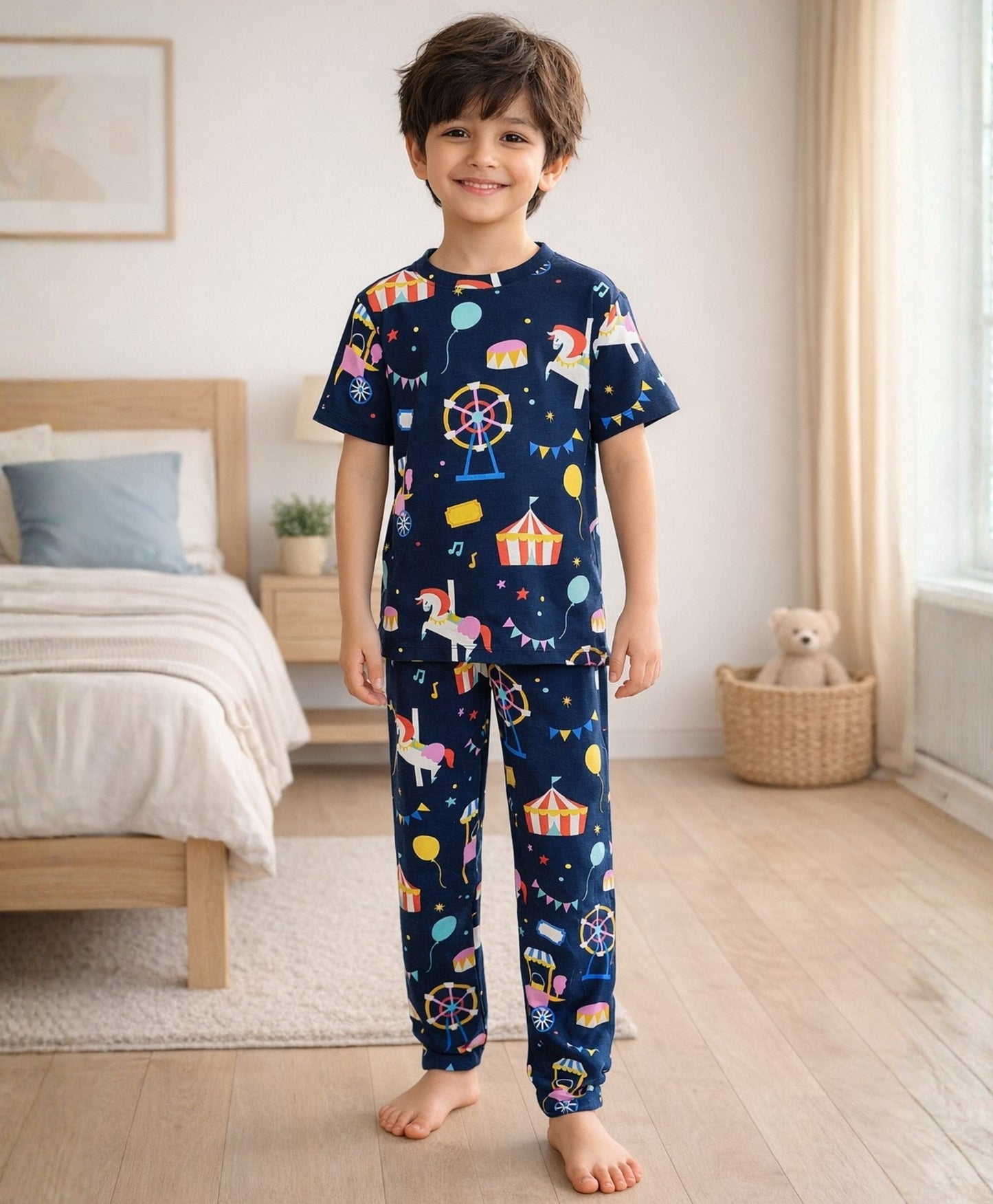 CARNIVAL CIRCUS SHORT SLEEVE PYJAMA SET - NAVY