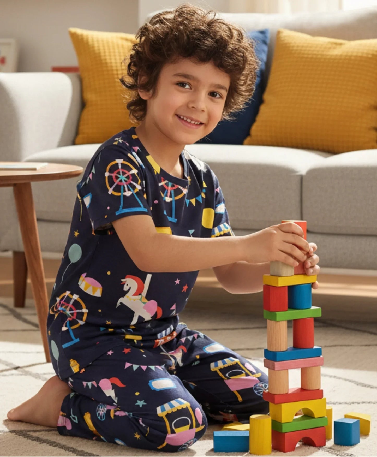 CARNIVAL CIRCUS SHORT SLEEVE PYJAMA SET - NAVY