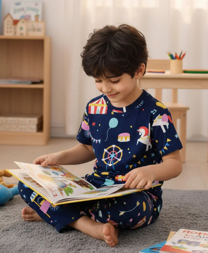 Carnival Circus Short Sleeve Pyjama Set - Navy