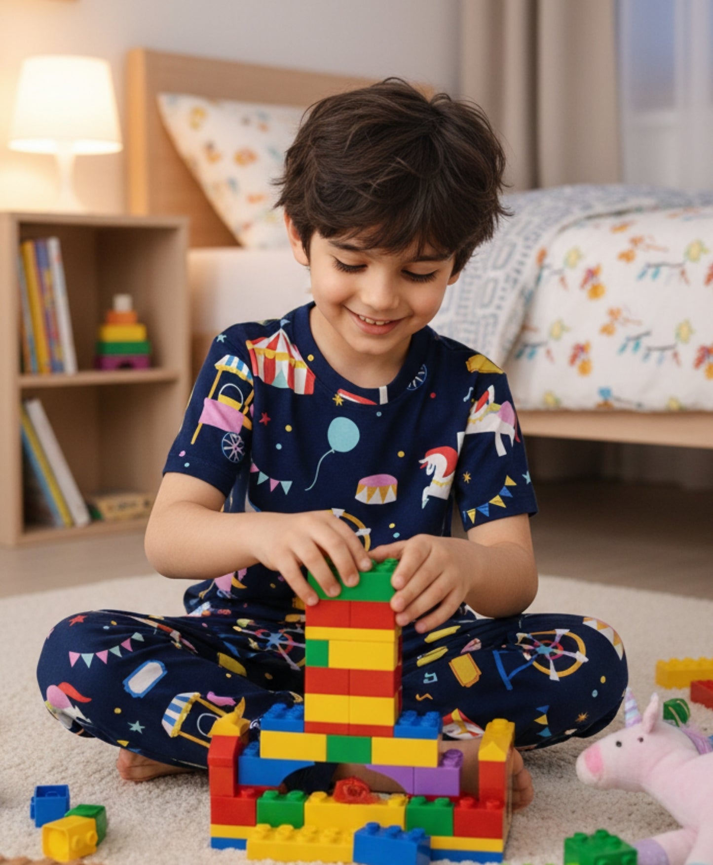 CARNIVAL CIRCUS SHORT SLEEVE PYJAMA SET - NAVY