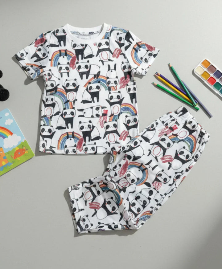 PANDA SHORT SLEEVE PYJAMA SET - WHITE - Anthrilo 