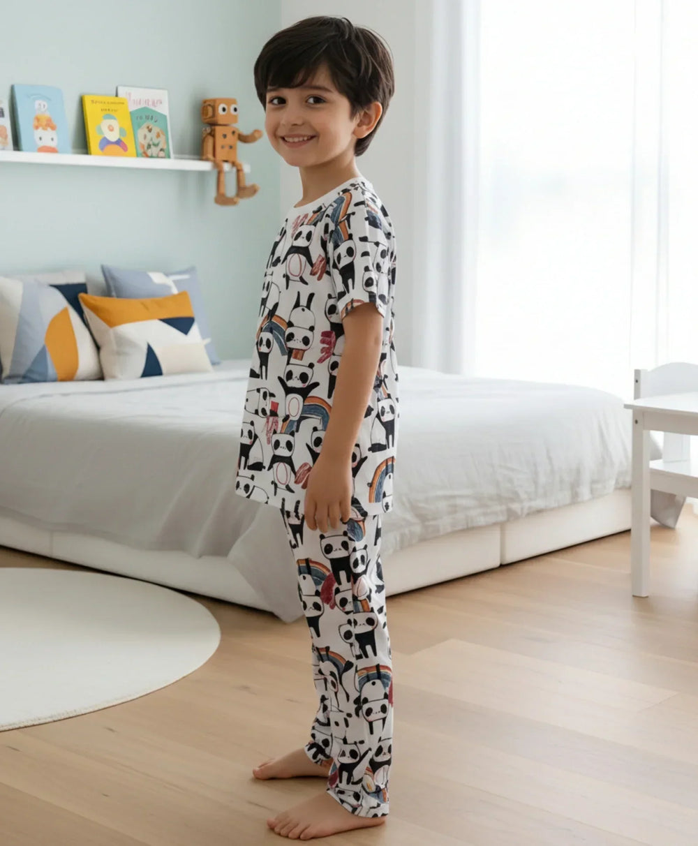 PANDA SHORT SLEEVE PYJAMA SET - WHITE - Anthrilo 