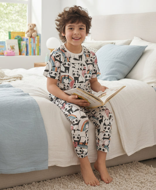PANDA SHORT SLEEVE PYJAMA SET - WHITE