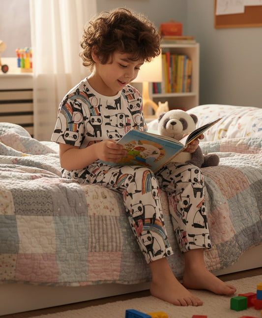PANDA SHORT SLEEVE PYJAMA SET - WHITE