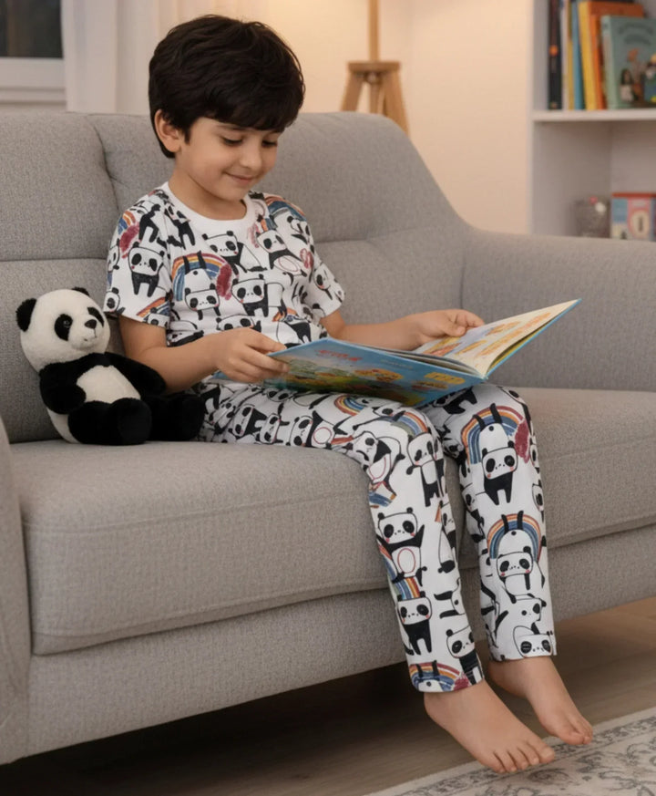 PANDA SHORT SLEEVE PYJAMA SET - WHITE - Anthrilo 