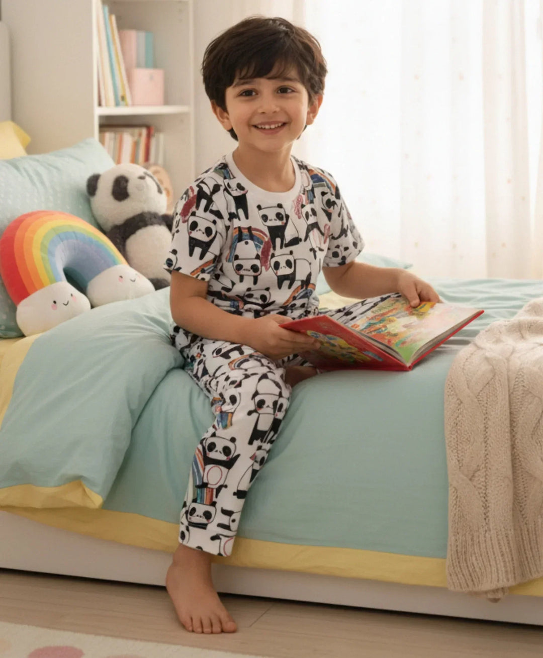 PANDA SHORT SLEEVE PYJAMA SET - WHITE - Anthrilo 