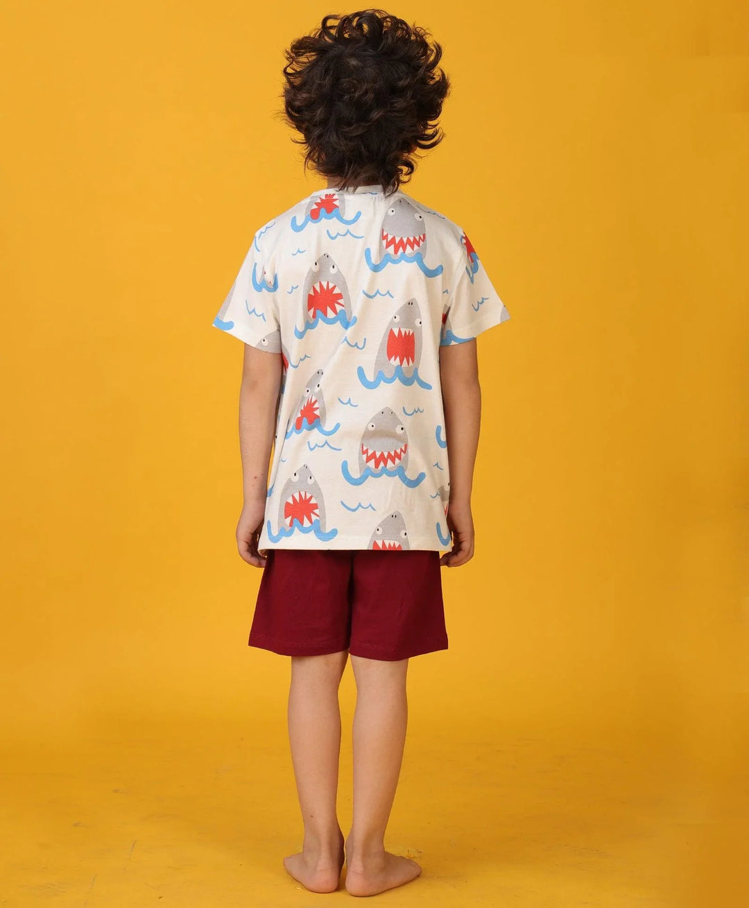 SHARK MEHROON SLEEPWEAR SHORT SET - WHITE/MEHROON - Anthrilo 