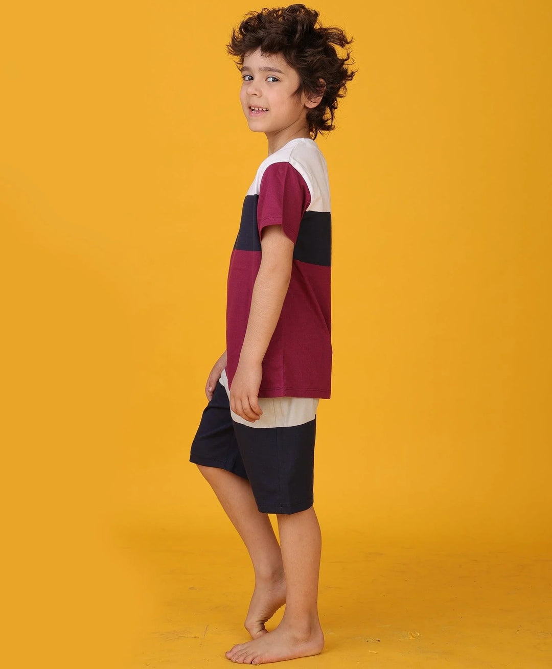 NAVY MEHROON GREY STRPIED CONTRAST SLEEPWEAR SHORTS SET - MULTI - Anthrilo 