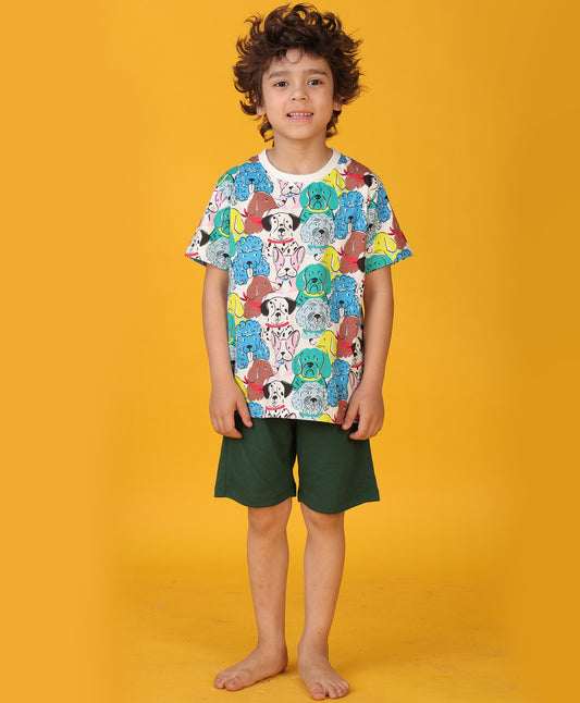 DOGS GREEN SLEEPWEAR SHORT SET - WHITE/GREEN