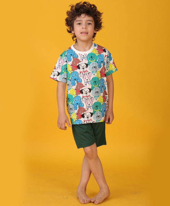 DOGS GREEN SLEEPWEAR SHORT SET - WHITE/GREEN - Anthrilo 
