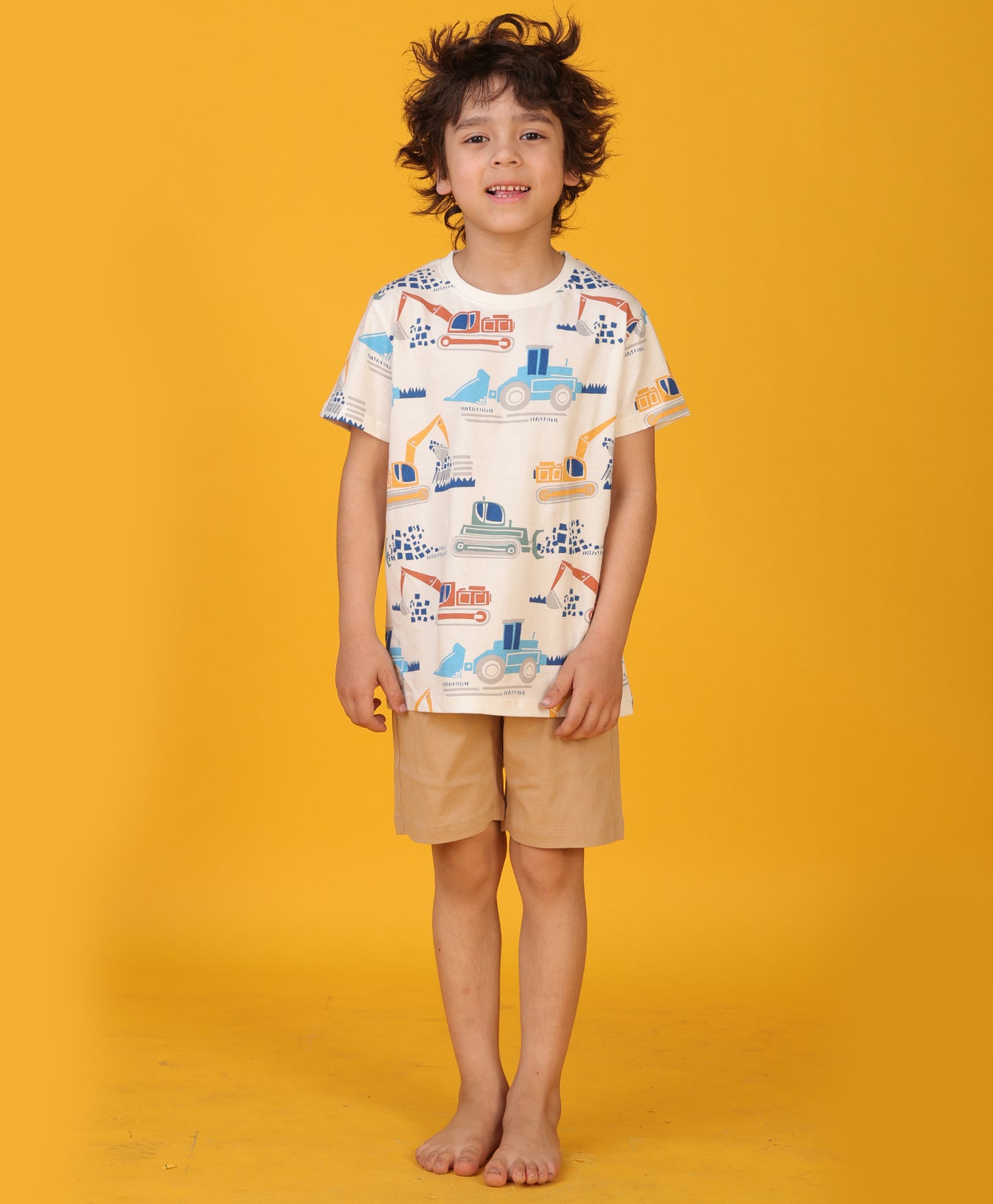 DIGGER BEIGE SLEEPWEAR SHORT SET - WHITE/BEIGE