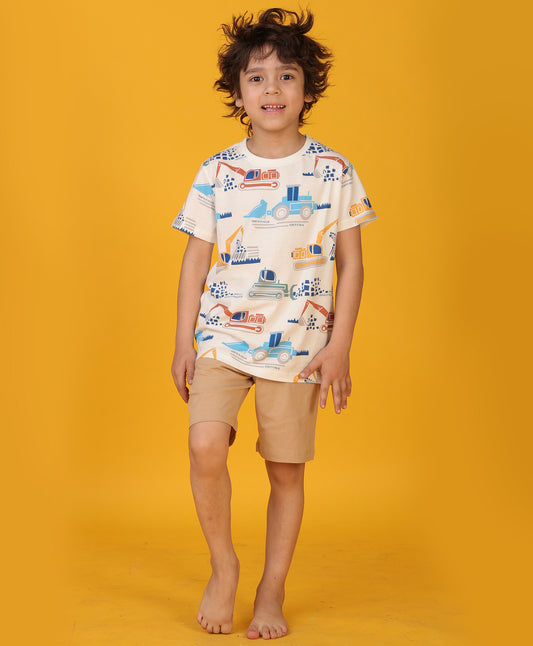 DIGGER BEIGE SLEEPWEAR SHORT SET - WHITE/BEIGE