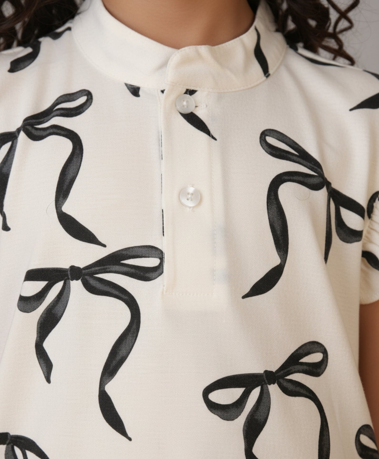 BLACK BOW FRILL SUMMER DRESS - OFF WHITE