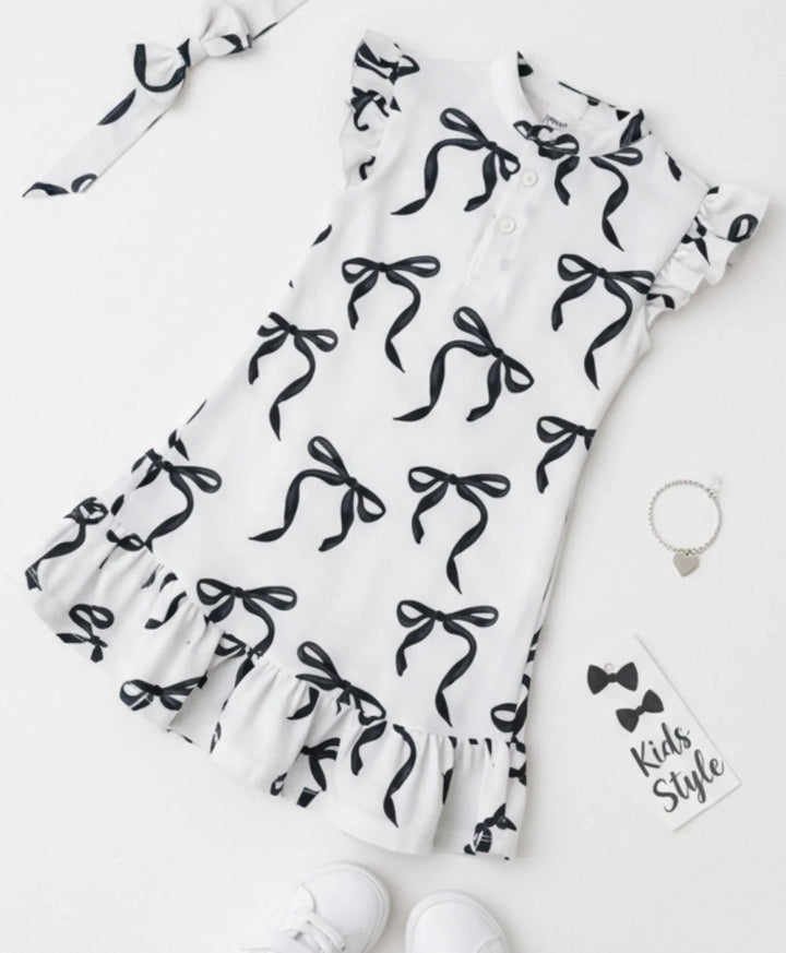 BLACK BOW FRILL SUMMER DRESS - OFF WHITE - Anthrilo 