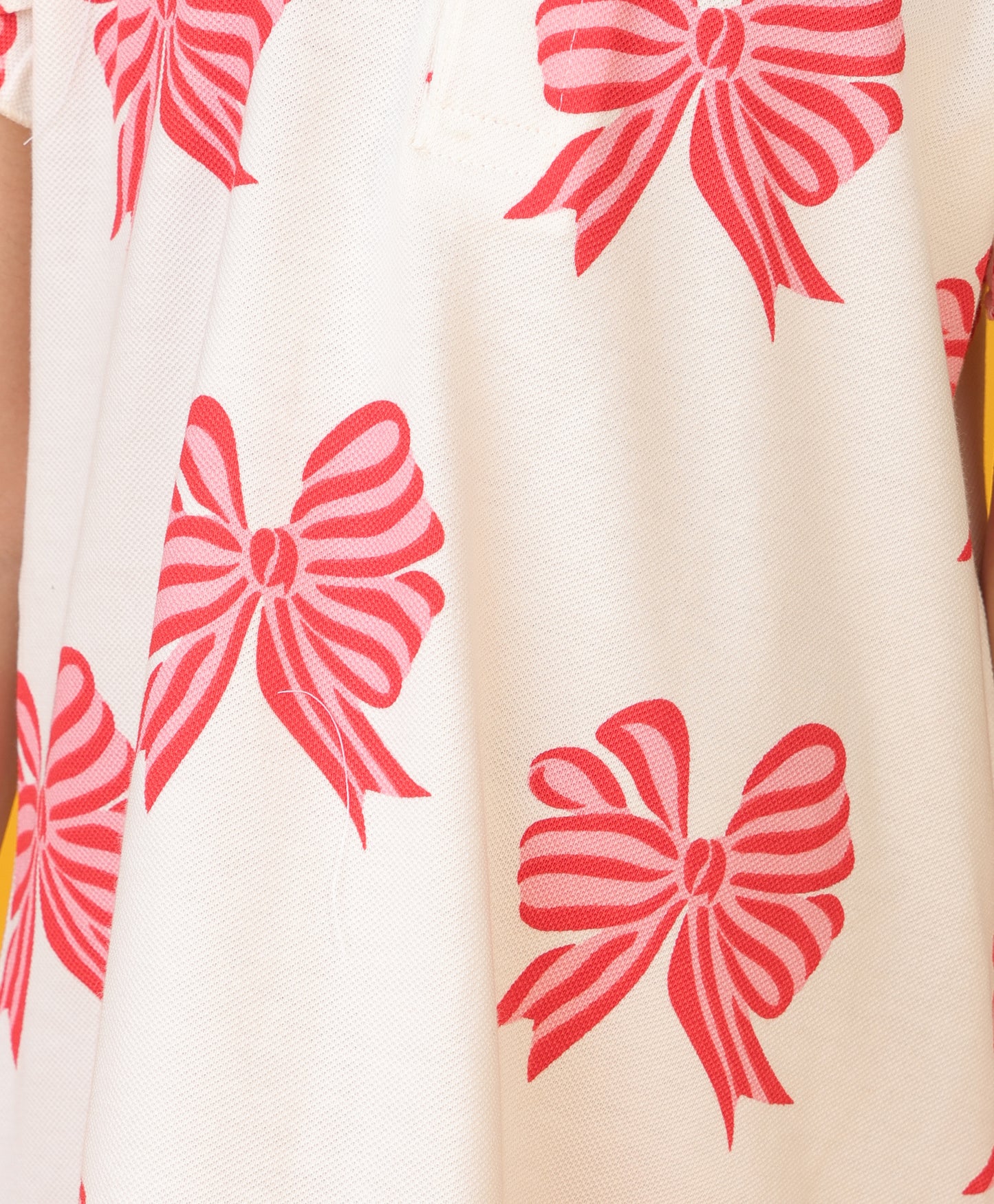 BOW PINK FRILL SUMMER DRESS - OFF WHITE