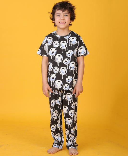 FOOTBALL MELT SHORT SLEEVE PYJAMA SET - BLACK