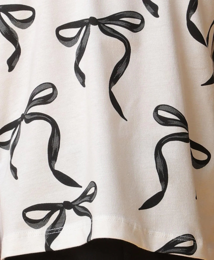 BLACK BOW SHORT SLEEVES SUMMER T-SHIRT - WHITE - Anthrilo 
