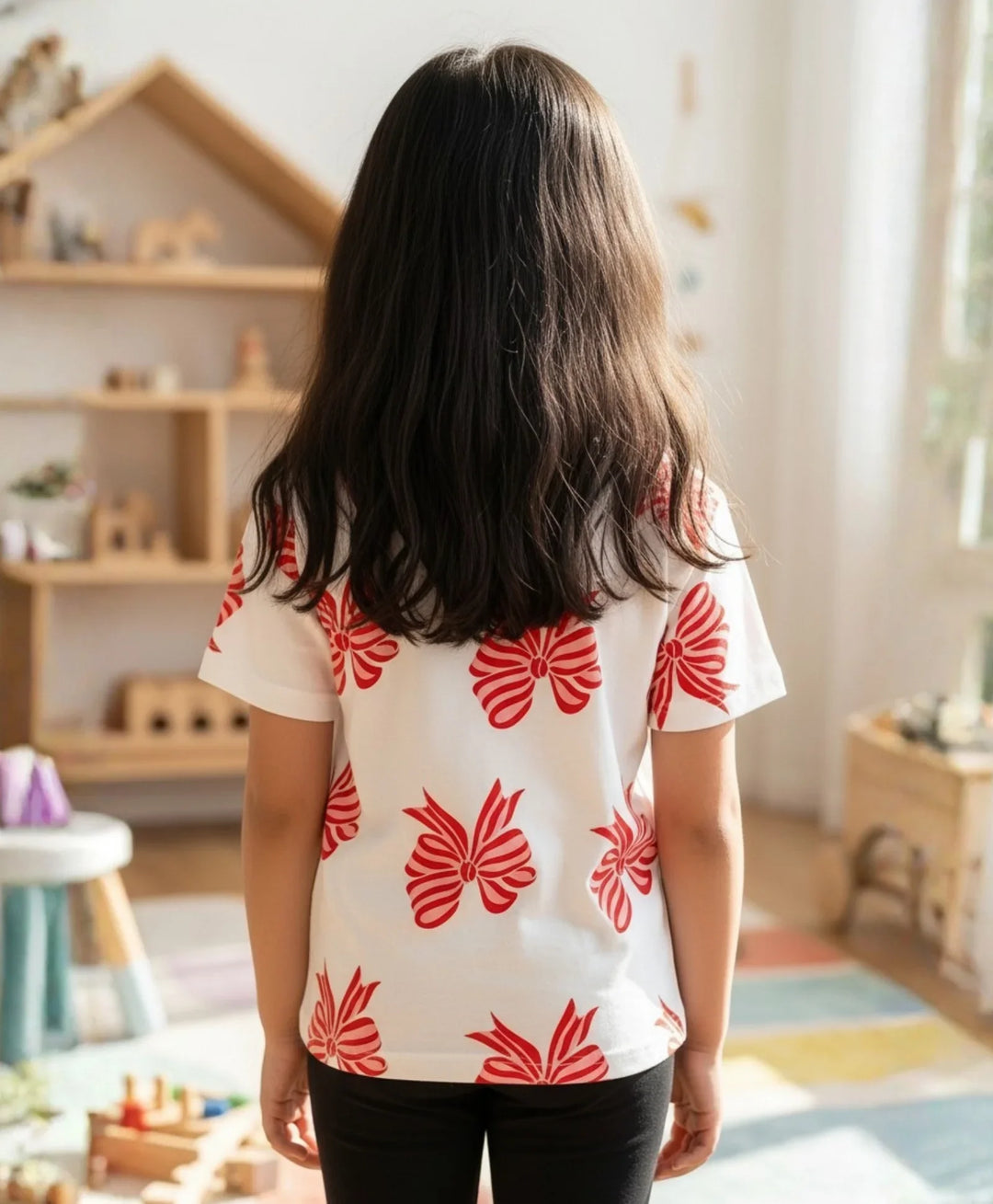 Pink Bow Short Sleeves Summer T-Shirt - White