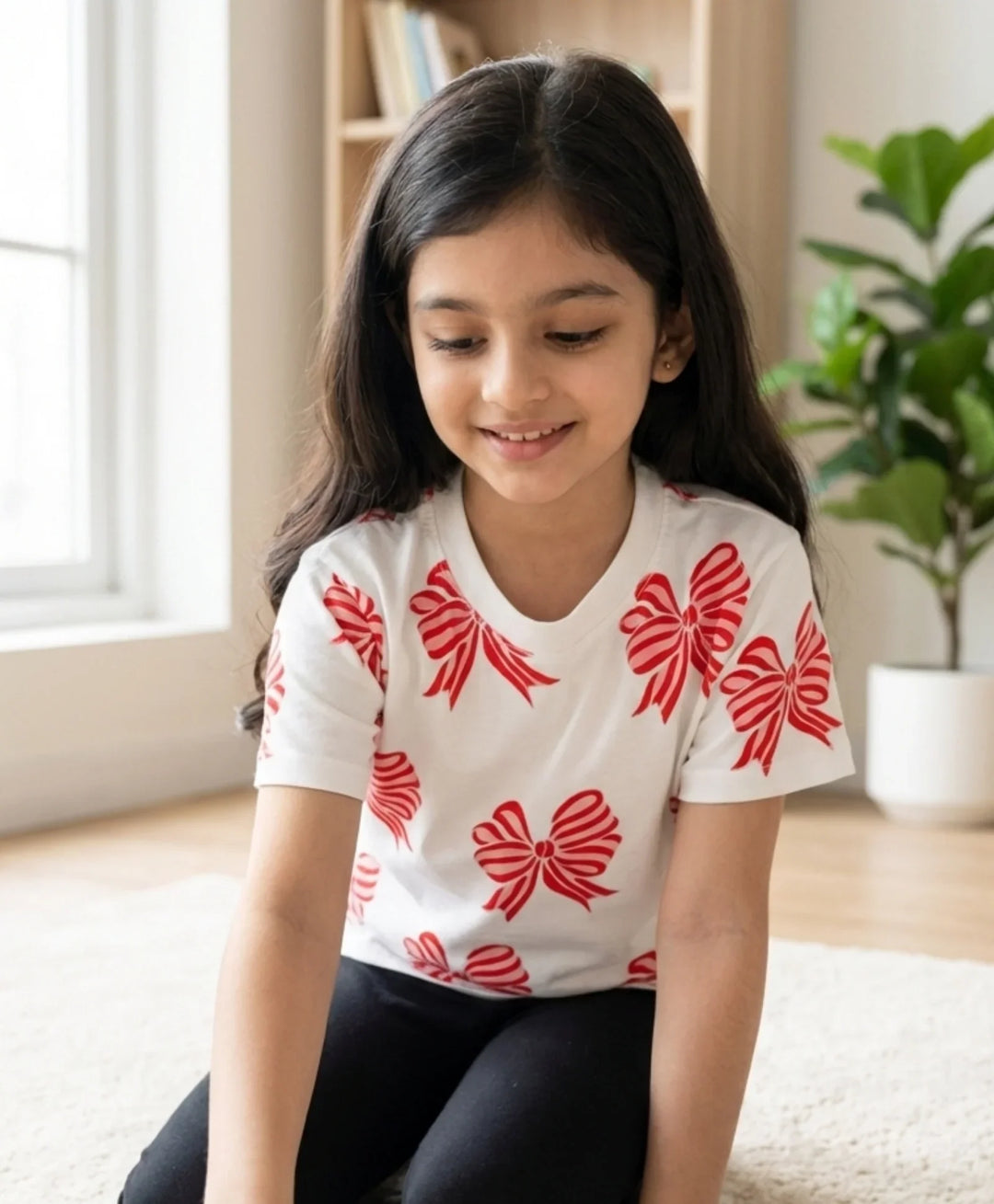 Pink Bow Short Sleeves Summer T-Shirt - White
