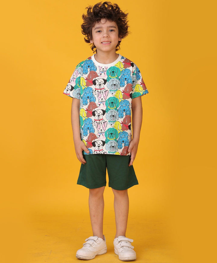 DOGS GREEN SUMMER BOYS SHORTS SET - WHITE /GREEN - Anthrilo 