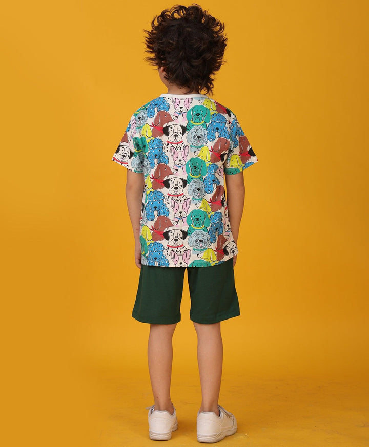 DOGS GREEN SUMMER BOYS SHORTS SET - WHITE /GREEN - Anthrilo 