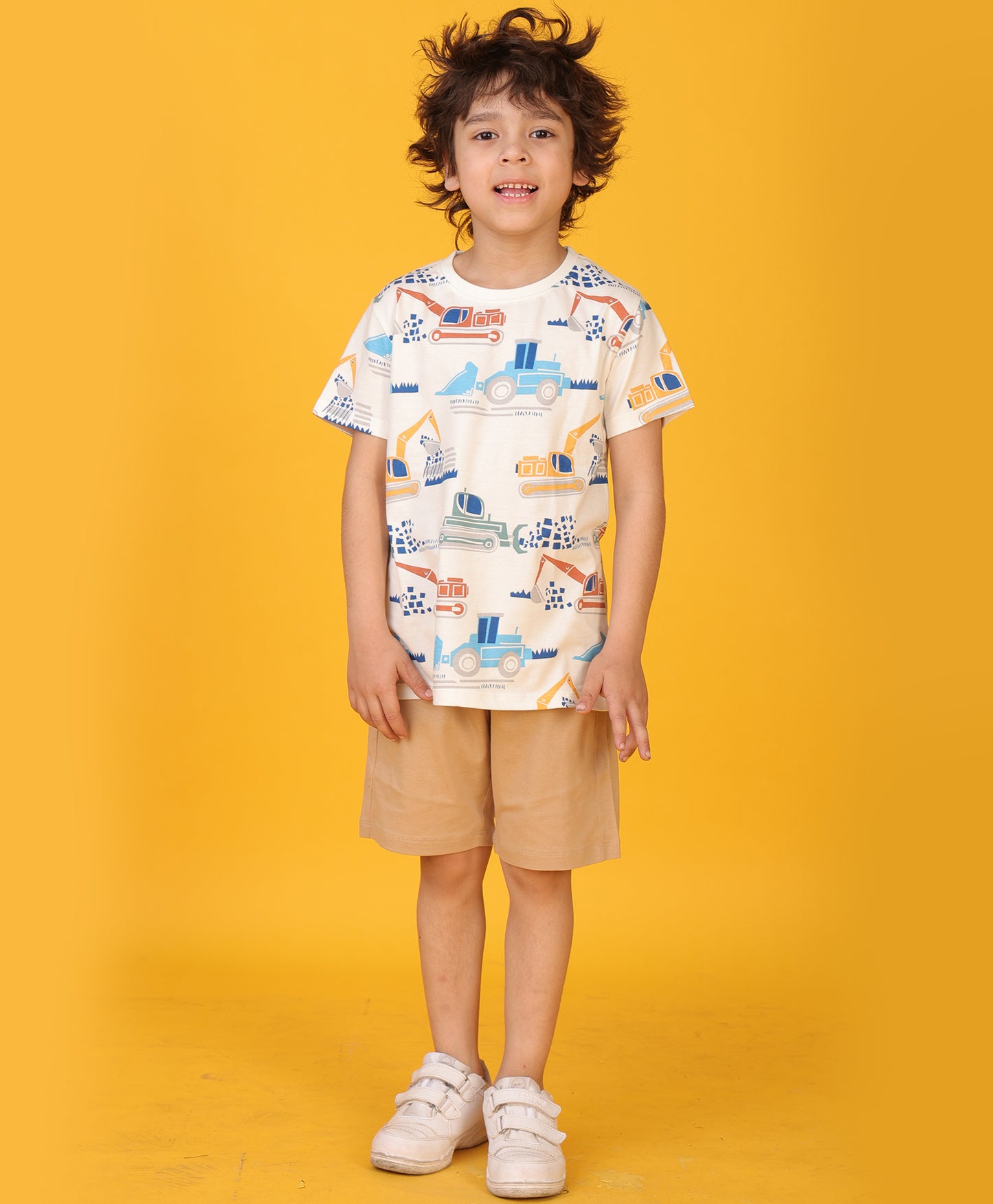 DIGGER BEIGE SUMMER BOYS SHORTS SET - WHITE/BEIGE