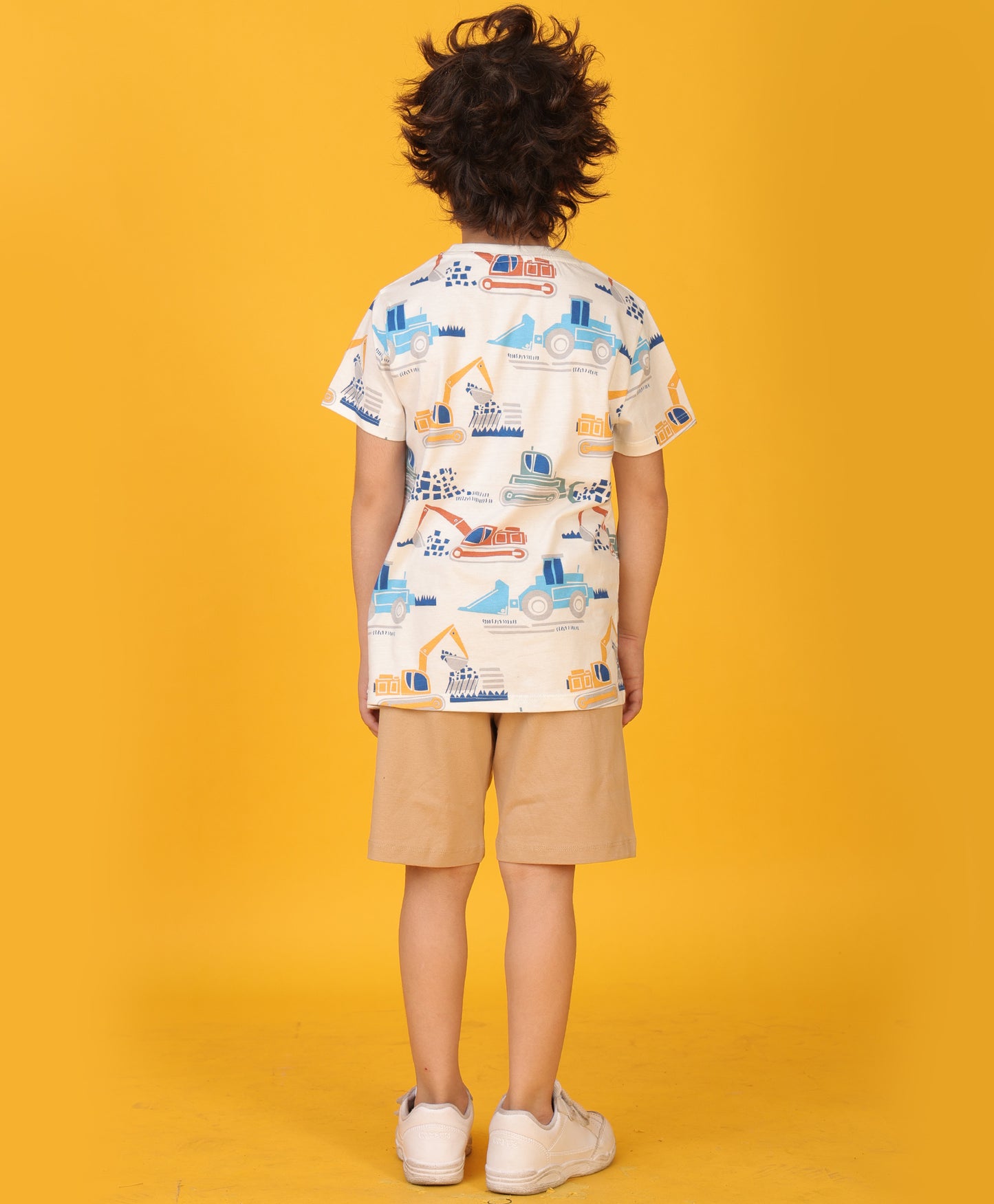 DIGGER BEIGE SUMMER BOYS SHORTS SET - WHITE/BEIGE