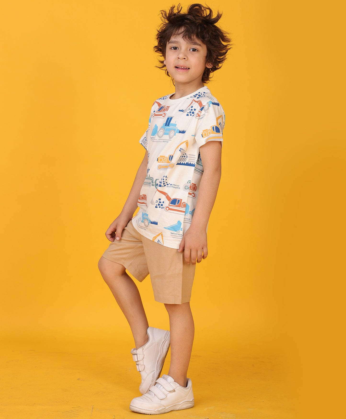 DIGGER BEIGE SUMMER BOYS SHORTS SET - WHITE/BEIGE