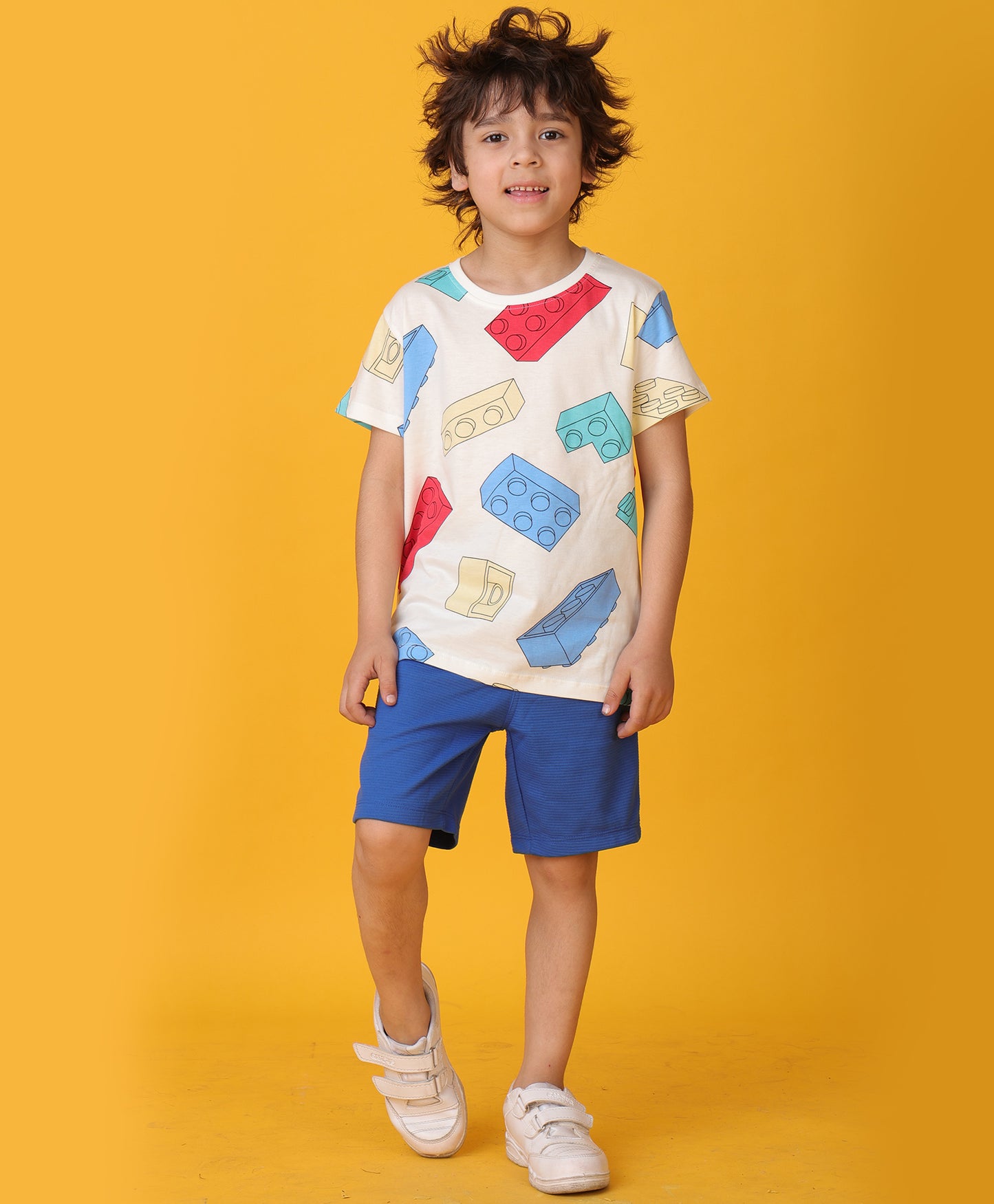 BLOCK T-SHIRT ROYAL SHORTS SET - WHITE/ROYAL