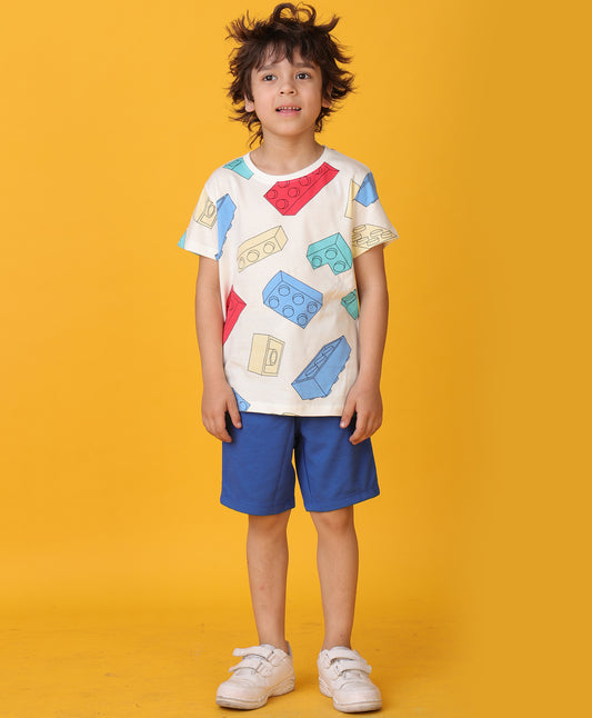 BLOCK T-SHIRT ROYAL SHORTS SET - WHITE/ROYAL