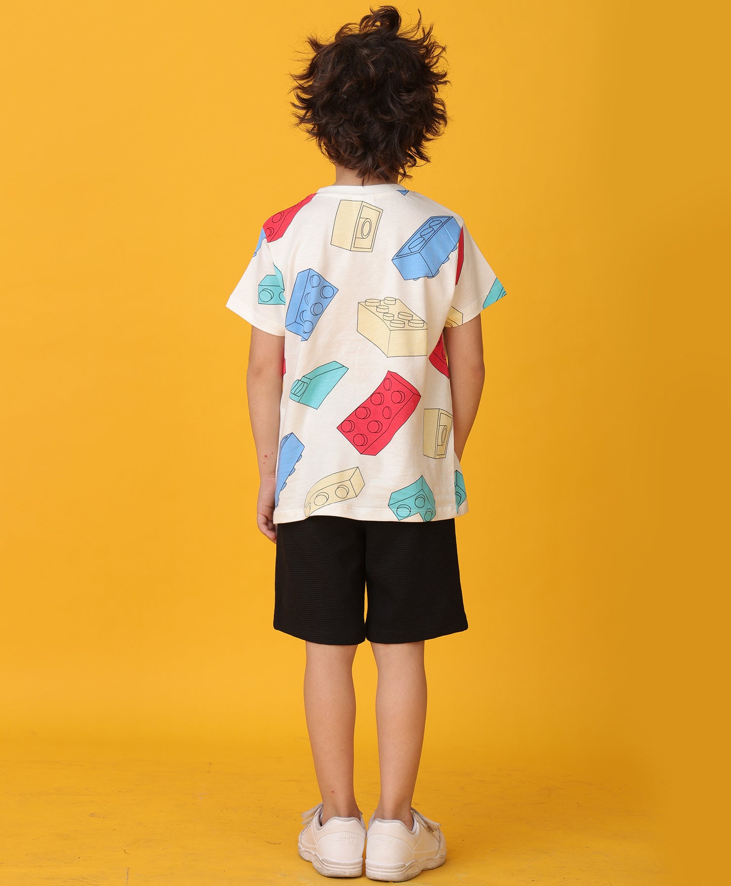 BLOCK T-SHIRT SUMMER BLACK SHORTS SET -  WHITE/BLACK