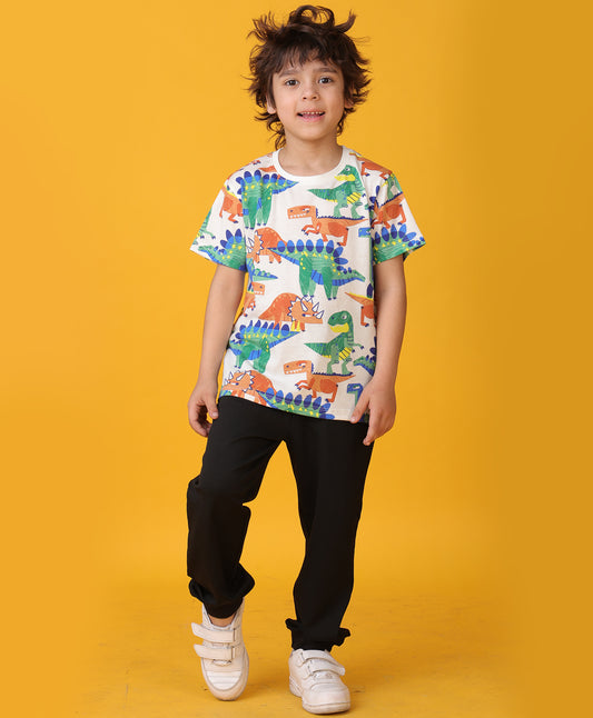 TRI DINOSAUR BLACK SUMMER JOGGER SET - WHITE/BLACK