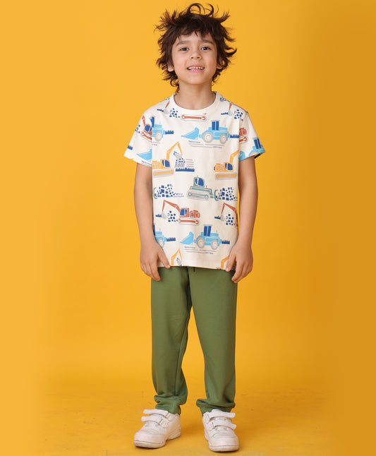 DIGGER OLIVE SUMMER JOGGER SET - WHITE/OLIVE