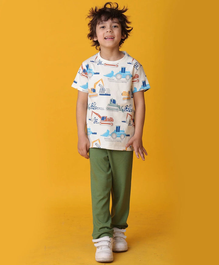 DIGGER OLIVE SUMMER JOGGER SET - WHITE/OLIVE