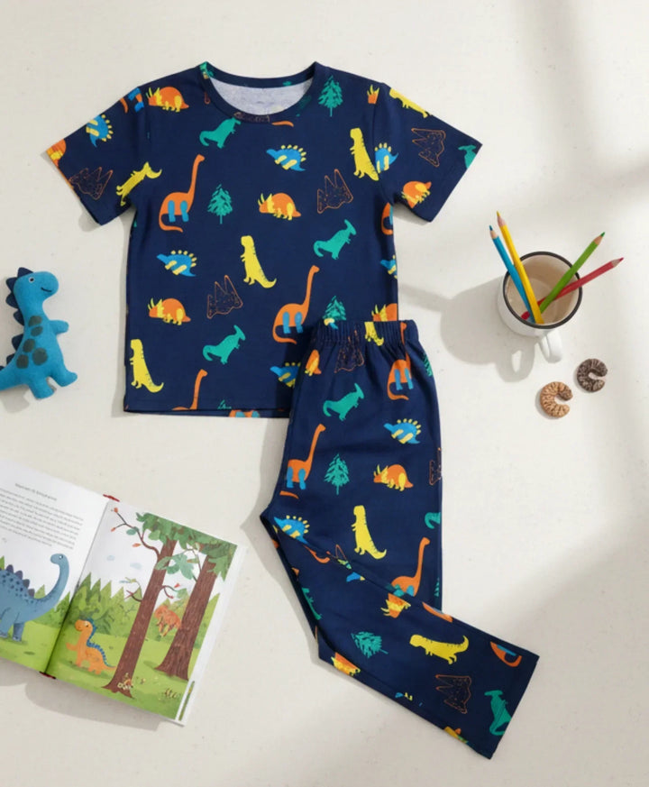 DINOSAUR FUN NAVY GIRLS SHORT SLEEVE PYJAMA SET - NAVY - Anthrilo 