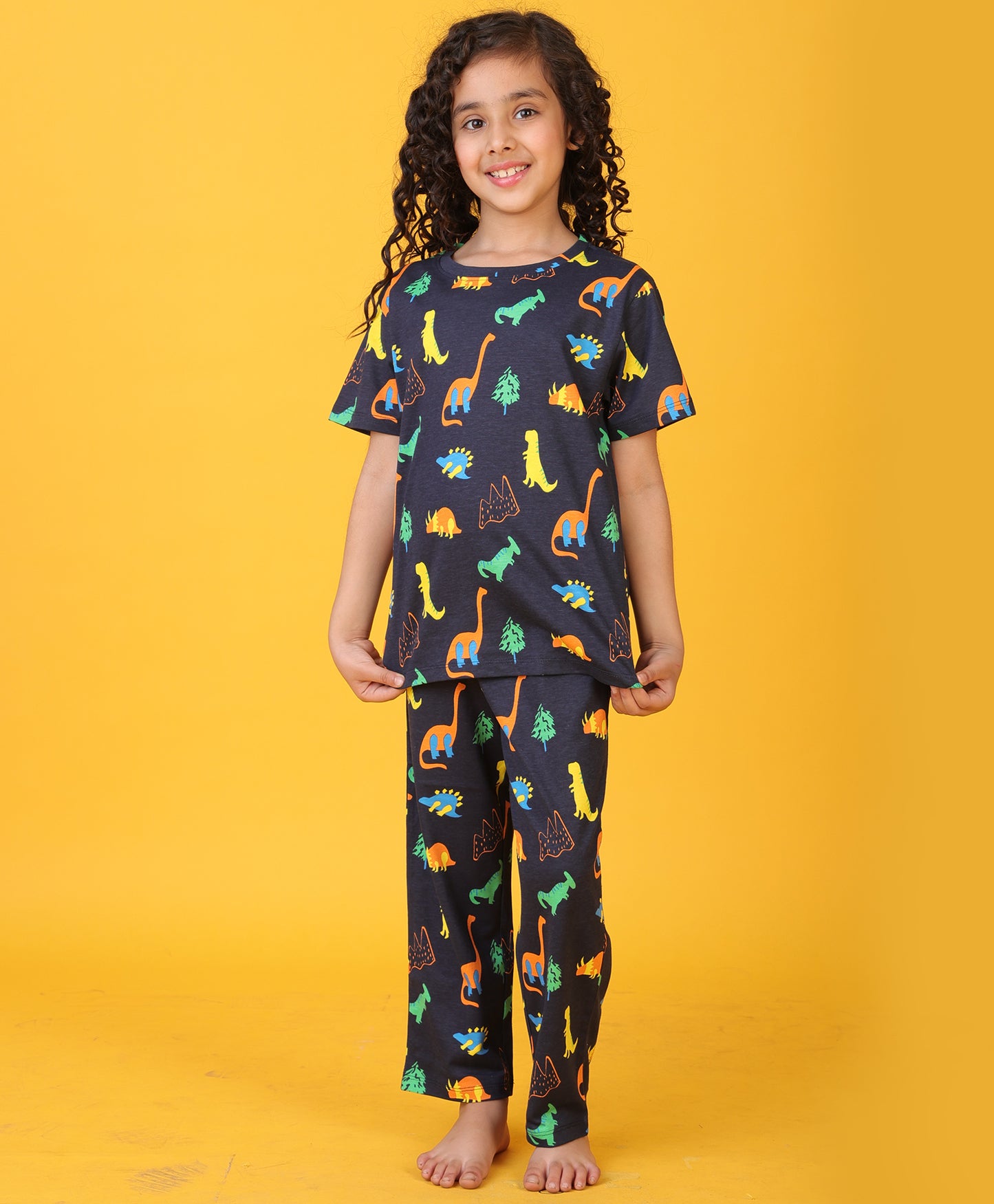 DINOSAUR FUN NAVY GIRLS SHORT SLEEVE PYJAMA SET - NAVY