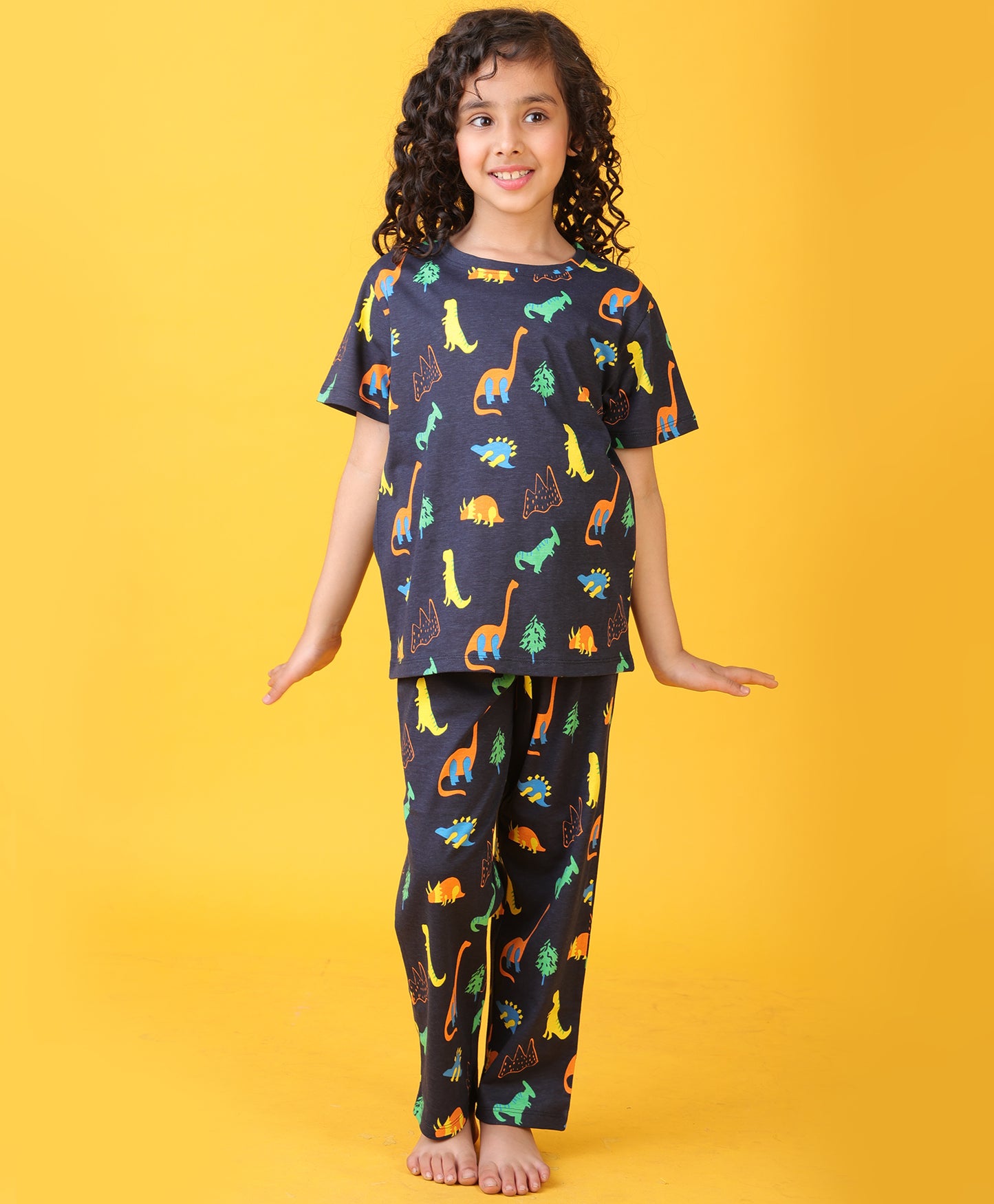 DINOSAUR FUN NAVY GIRLS SHORT SLEEVE PYJAMA SET - NAVY