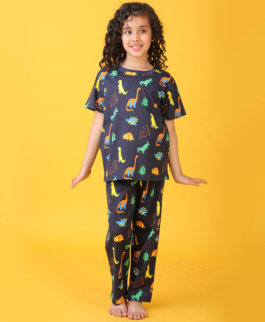 DINOSAUR FUN NAVY GIRLS SHORT SLEEVE PYJAMA SET - NAVY