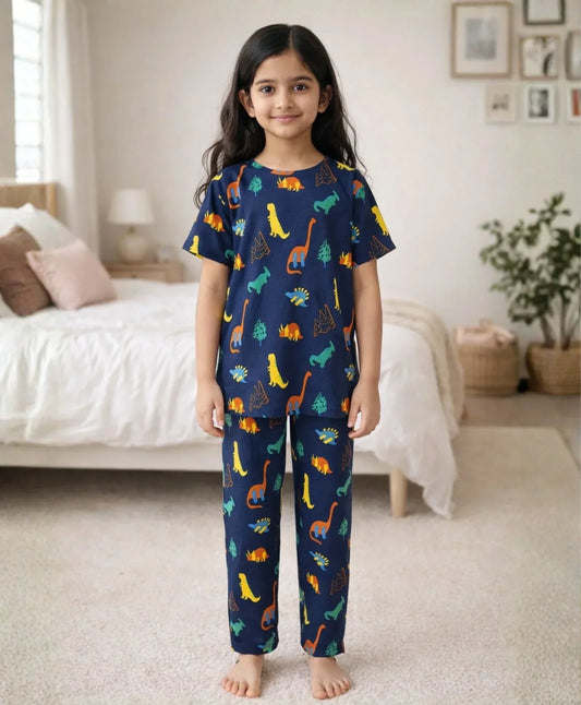 DINOSAUR FUN NAVY GIRLS SHORT SLEEVE PYJAMA SET - NAVY - Anthrilo 