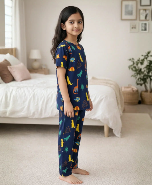 DINOSAUR FUN NAVY GIRLS SHORT SLEEVE PYJAMA SET - NAVY - Anthrilo 