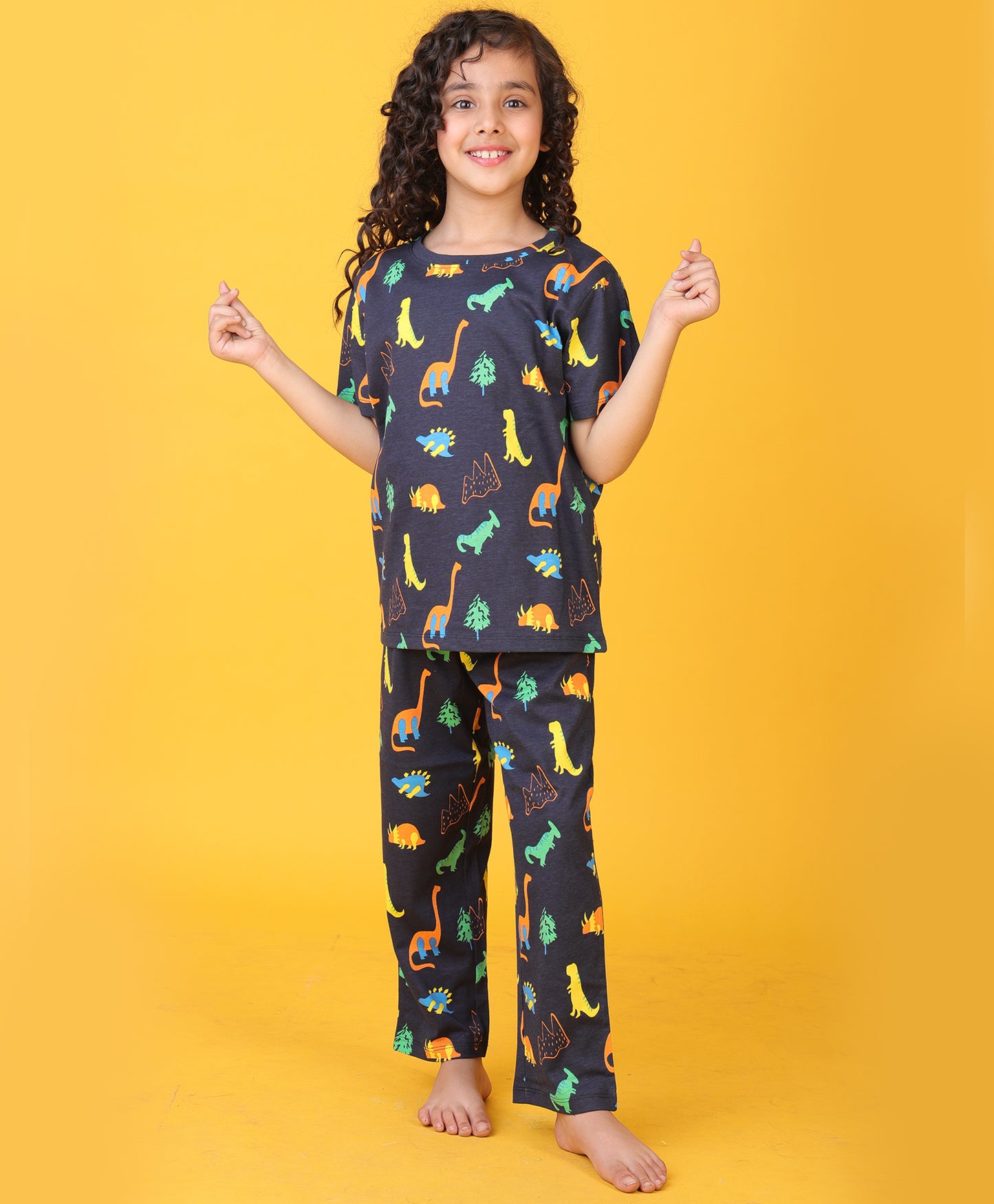DINOSAUR FUN NAVY GIRLS SHORT SLEEVE PYJAMA SET - NAVY