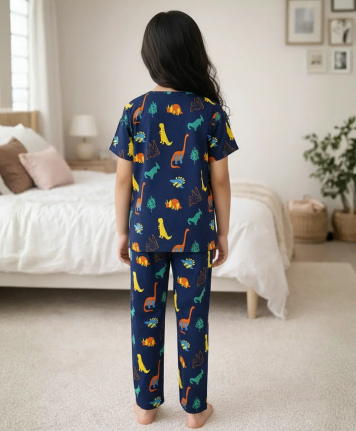 DINOSAUR FUN NAVY GIRLS SHORT SLEEVE PYJAMA SET - NAVY - Anthrilo 