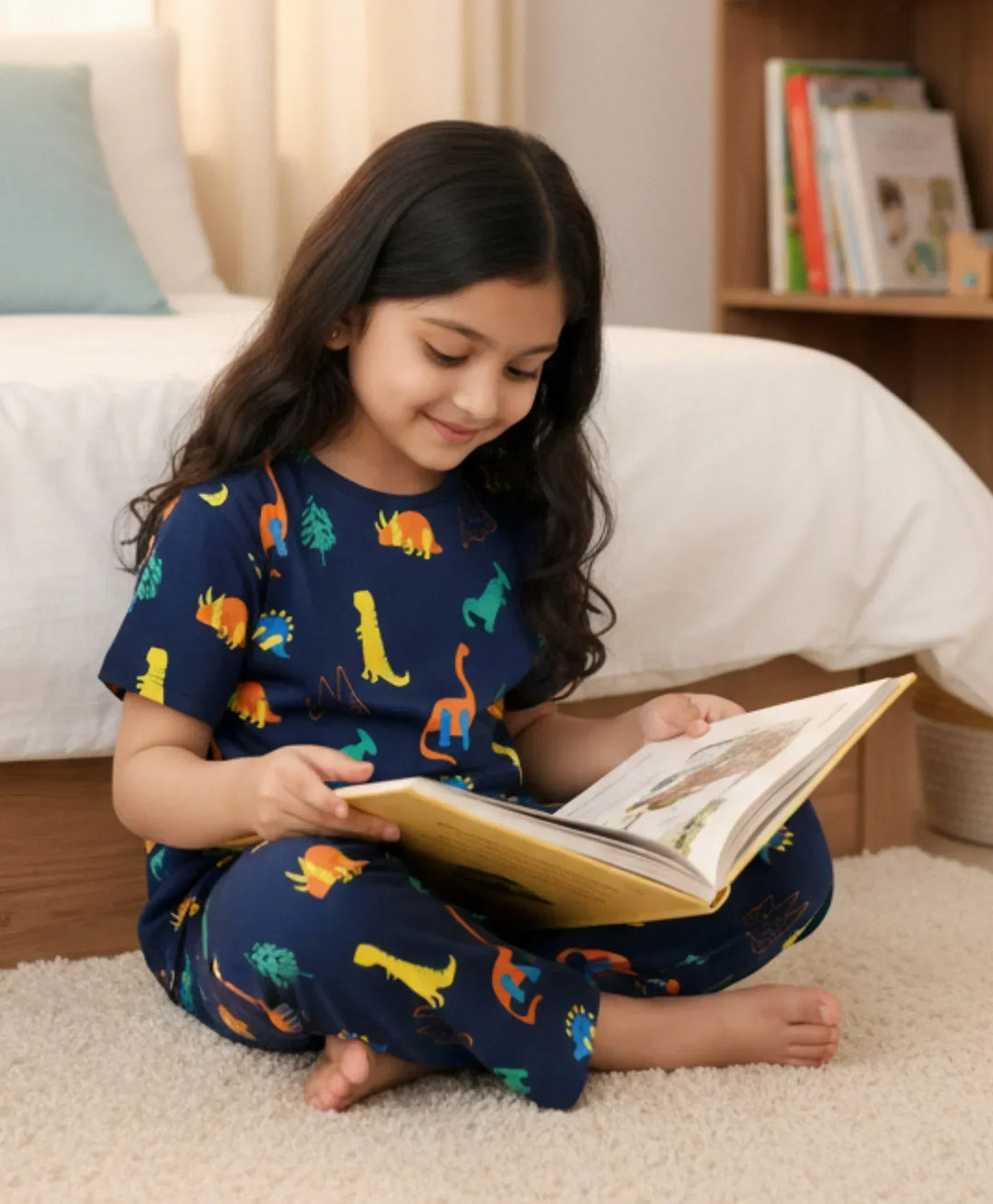DINOSAUR FUN NAVY GIRLS SHORT SLEEVE PYJAMA SET - NAVY - Anthrilo 