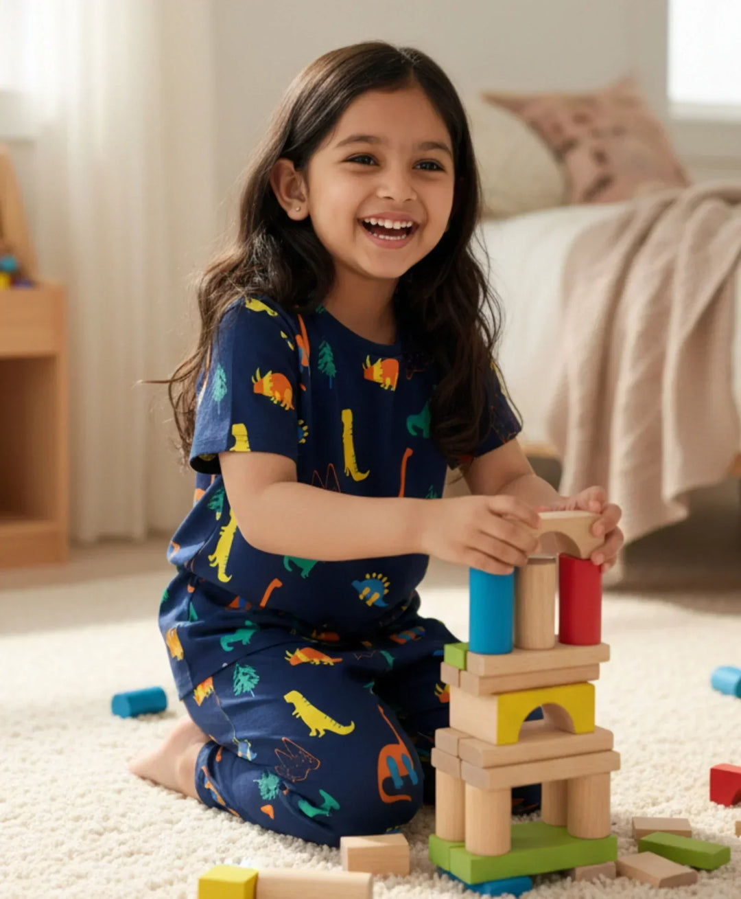 DINOSAUR FUN NAVY GIRLS SHORT SLEEVE PYJAMA SET - NAVY - Anthrilo 