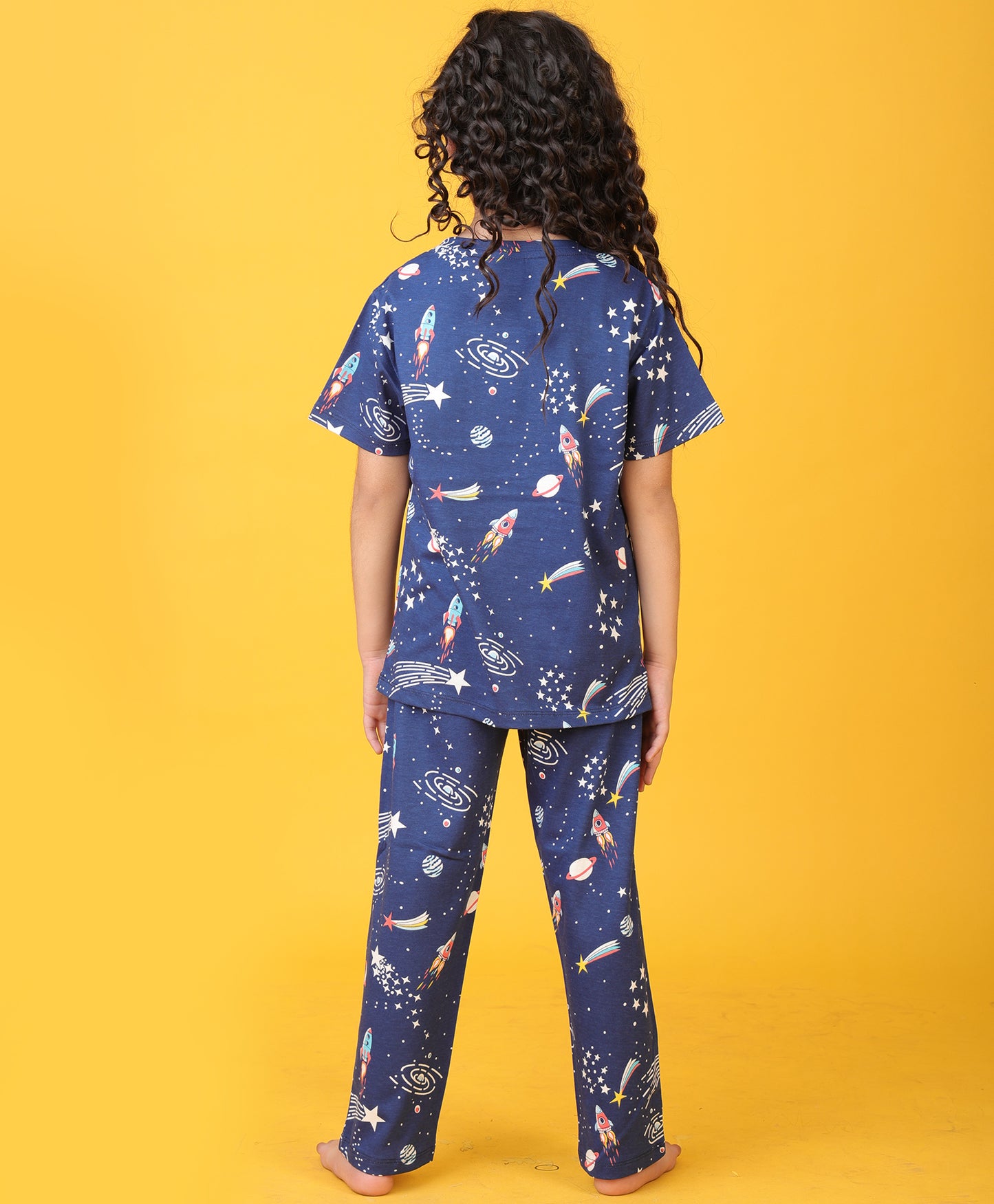 SOLAR DREAMS GIRLS SHORT SLEEVE PYJAMA SET - NAVY