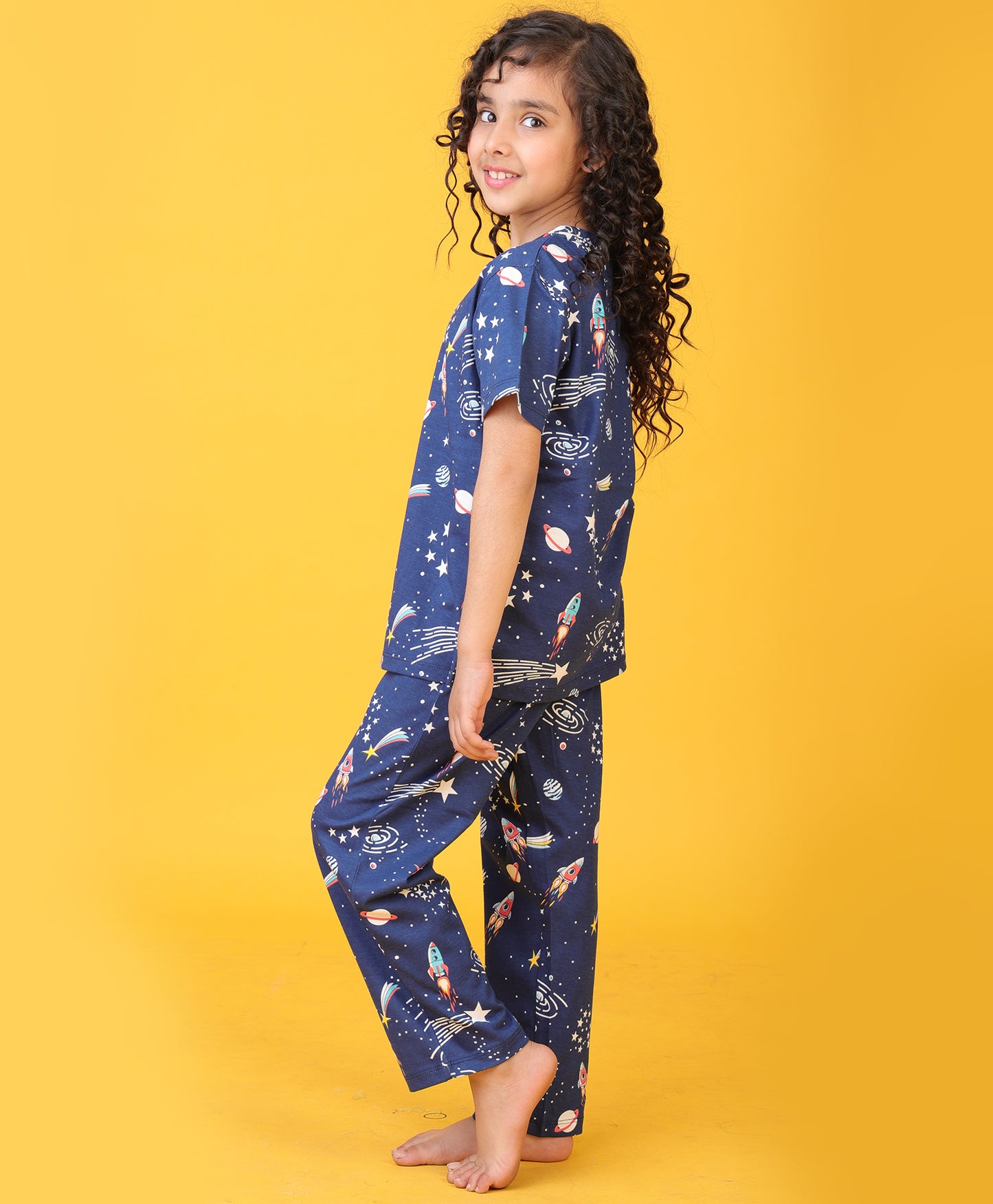 SOLAR DREAMS GIRLS SHORT SLEEVE PYJAMA SET - NAVY