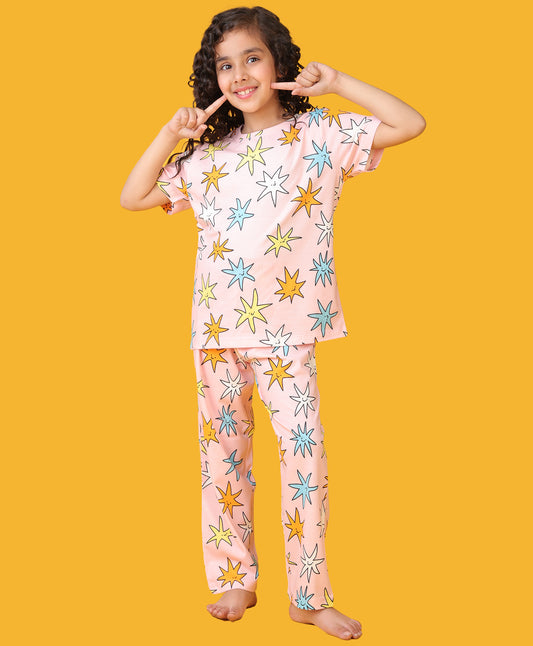 PINK STAR SHORT SLEEVE PYJAMA SET - PINK
