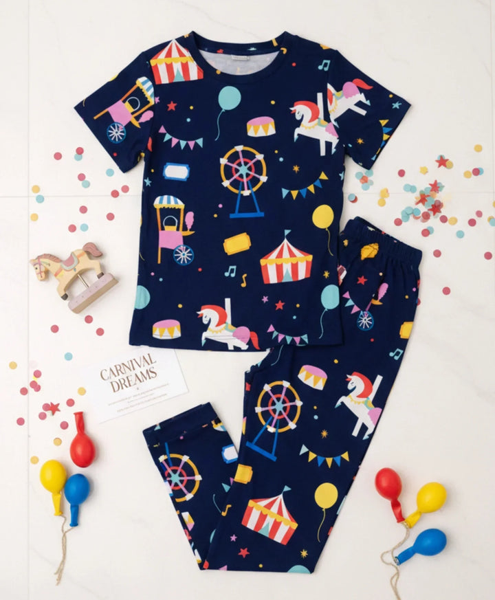 Carnival Circus Girls Short Sleeve Pyjama Set - Navy